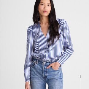 Madewell Blue and White Vertical Stripe Button-Front Blouse